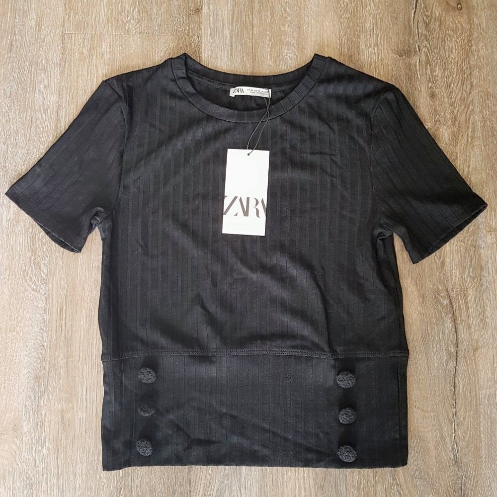 NWT Zara Ribbed black t-shirt M